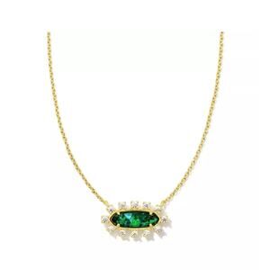 Kendra Scott Eva Framed Teal Glass Pendant‎ Necklace NEW